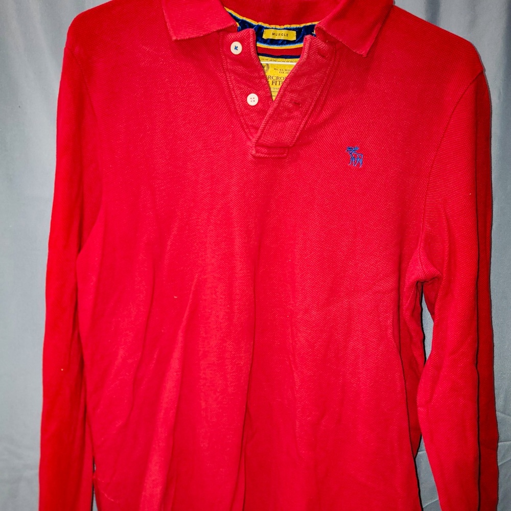 Men's Red Long Sleeve Polo Shirt | Abercrombie & Fitch | Medium